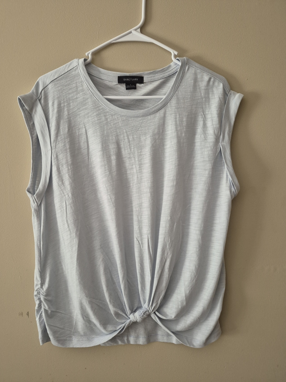 Sanctuary NWOT Pale Blue Knot-Front Top, Cotton, Sz Lg